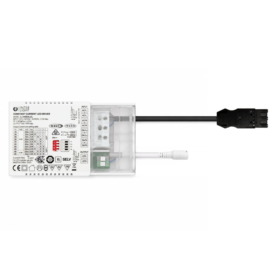 Driver led universal DALI2 650 to 1,100mA/42W loopable + 3 pole Wago