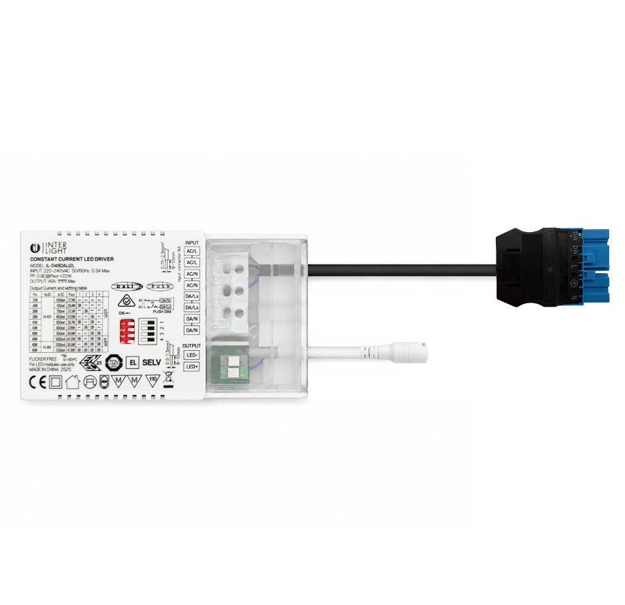Driver led universal DALI2 650 to 1,100mA/42W loopable + 5 pole Wago
