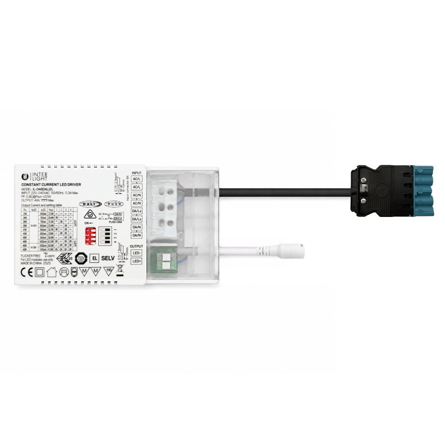 Treiber led universal DALI2 650 bis 1.100mA/42W schleifenfähig + 5-polig Wieland