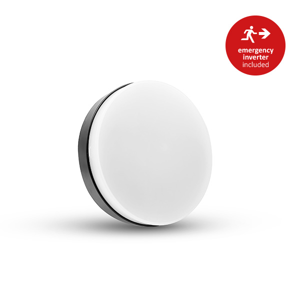 Edge Plus led ceiling light 8/12/15W Ø335mm 3,000/3,500/4,000K black with emergency inverter ex. battery