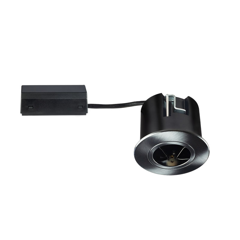 MR16 frame, 87.5 mm round, brushed chrome, IP20, with junction box (GU10 not included)
