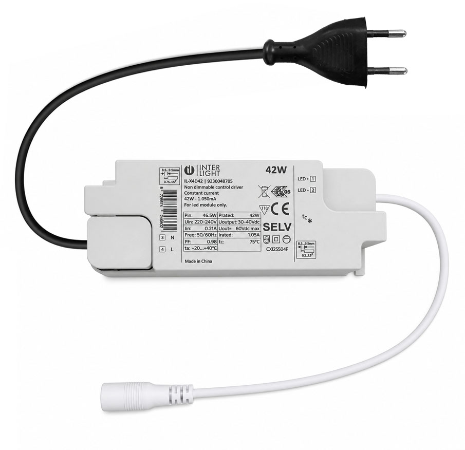 Driver led 42W 1,050mA/230V non dimmable + 2 pole Euro
