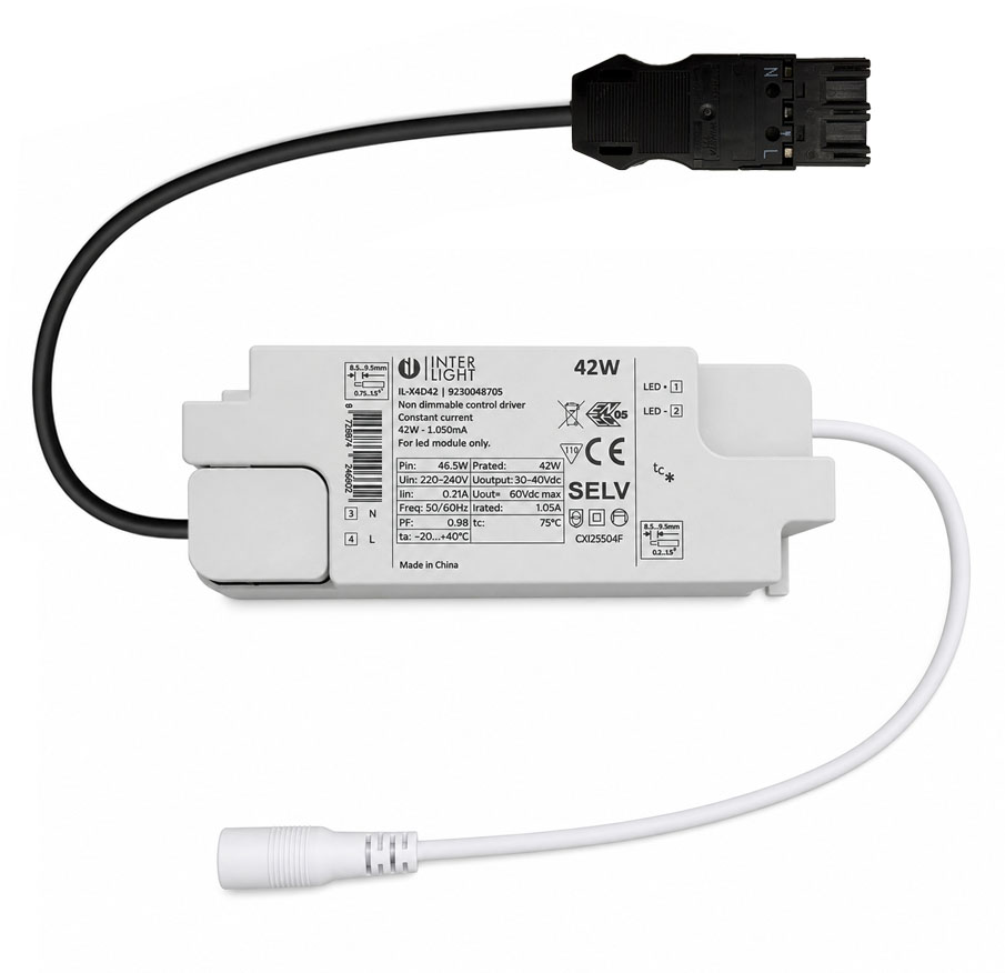 Driver led 42W 1.050mA/230V niet dimbaar + 3 polig Wago