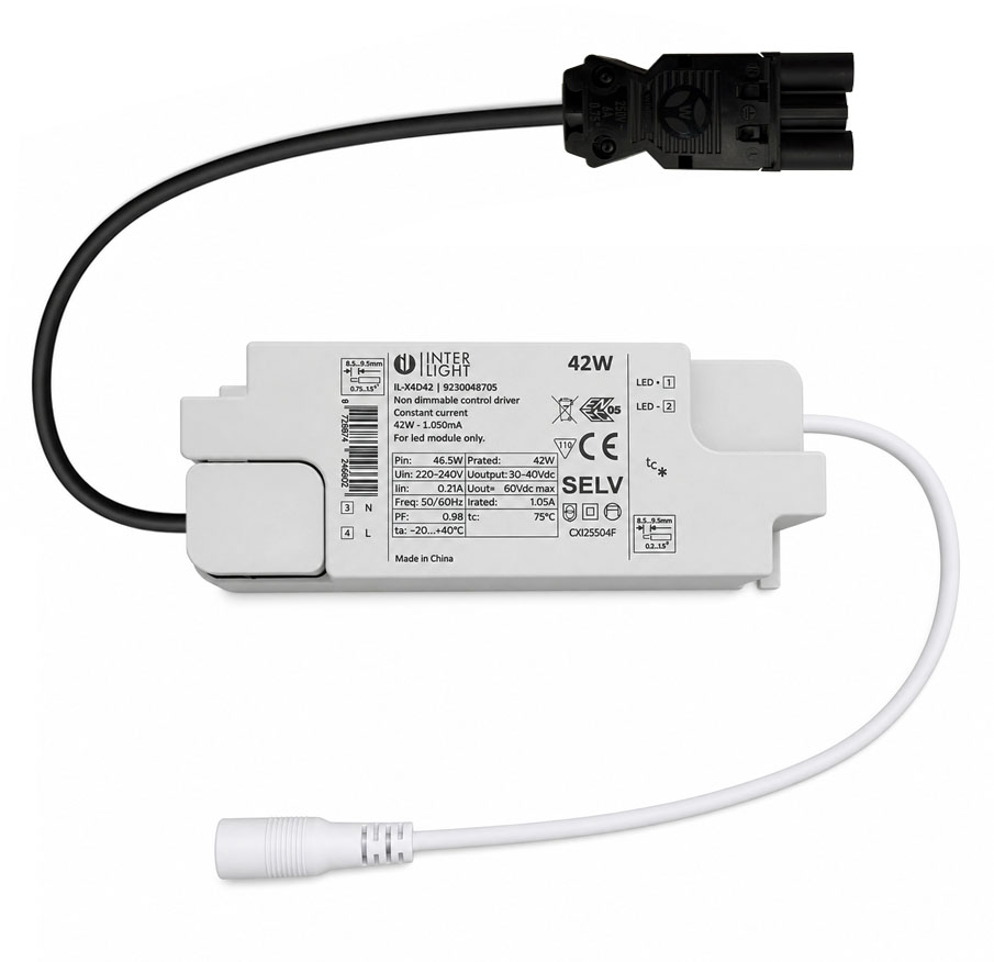 Driver led 42W 1,050mA/230V ikke-dæmpbar + 2-polet Wieland