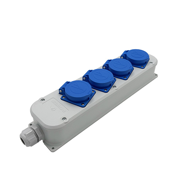 Socket mountable 16A with cable gland 4-gang IP54 gray/blue