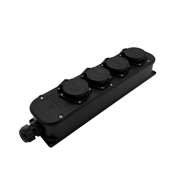 Socket box mountable 16A with cable gland 4-gang IP54 black