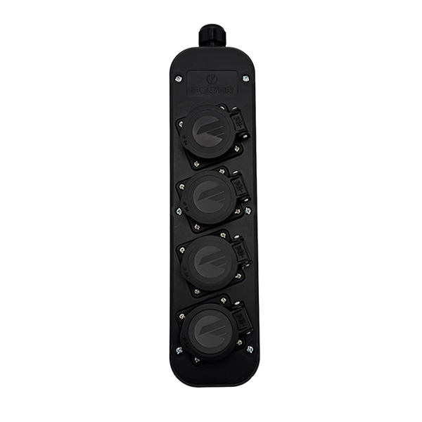 Stikkontakt monterbar 16A med kabelforskruning 4-gang IP54 sort - Billede 2